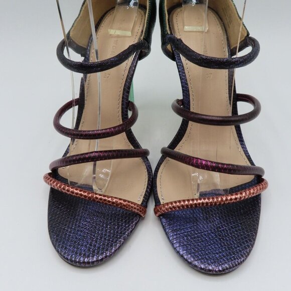 Zara Womens 6.5 US 37 Multiolor Rainbow Mermaid Strappy Snakeskin Heel Sandals - Picture 3 of 11